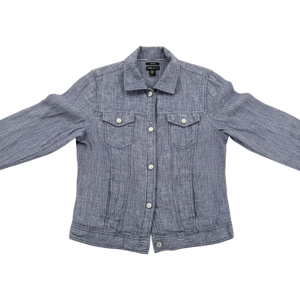Jones New York JNY Blue 100% Linen Trucker Jacket Shacket XL Button Up Light